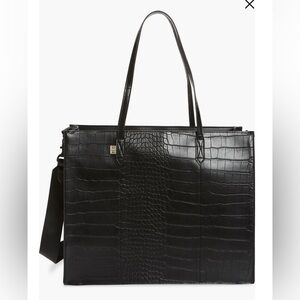 BEIS Black Croc-Embossed Tote Bag